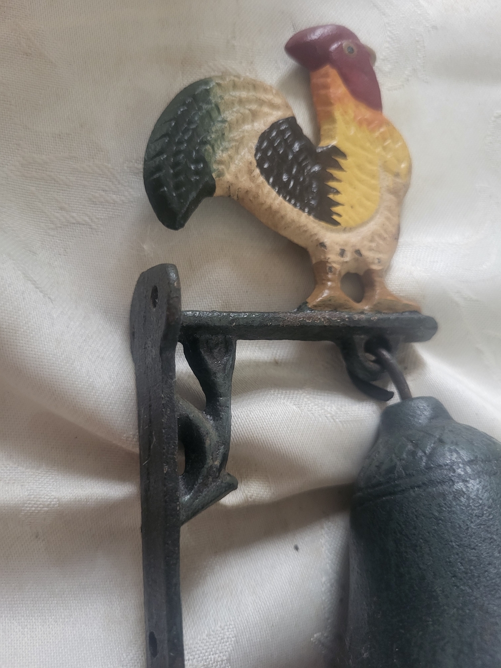 Vintage Cast Iron Hand Painted Rooster Wall Mount Dinner Bell